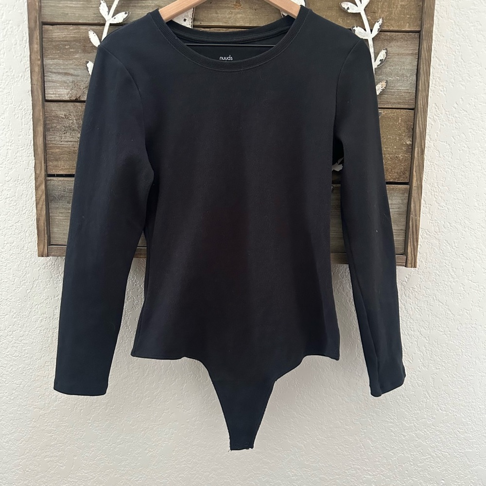 Nuuds Ribbed Black Long Sleeve Bodysuit ladies Large